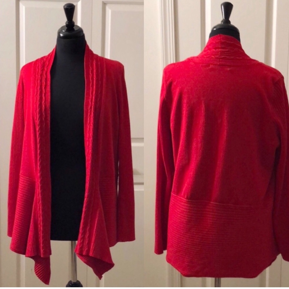 RED CARDIGAN OPEN FRONT SWEATER XL EUC